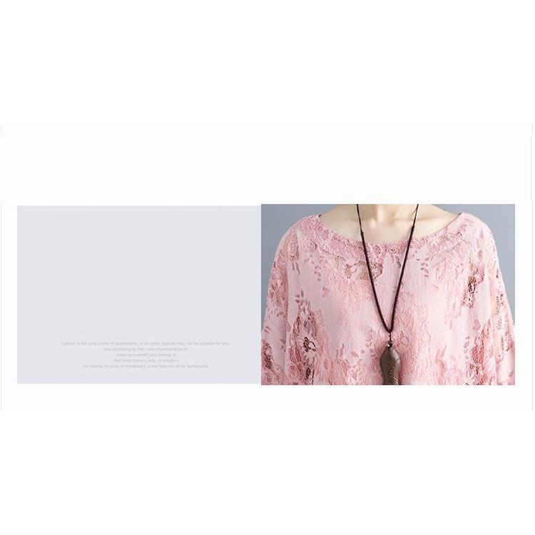 【夏セール！】ワンピース チュニック レースワンピースレディース 五分袖 夏 ロング丈 花柄 Aライン 体型カバー 大きいサイズ ゆったり ナチュラルレース 夏コーデ