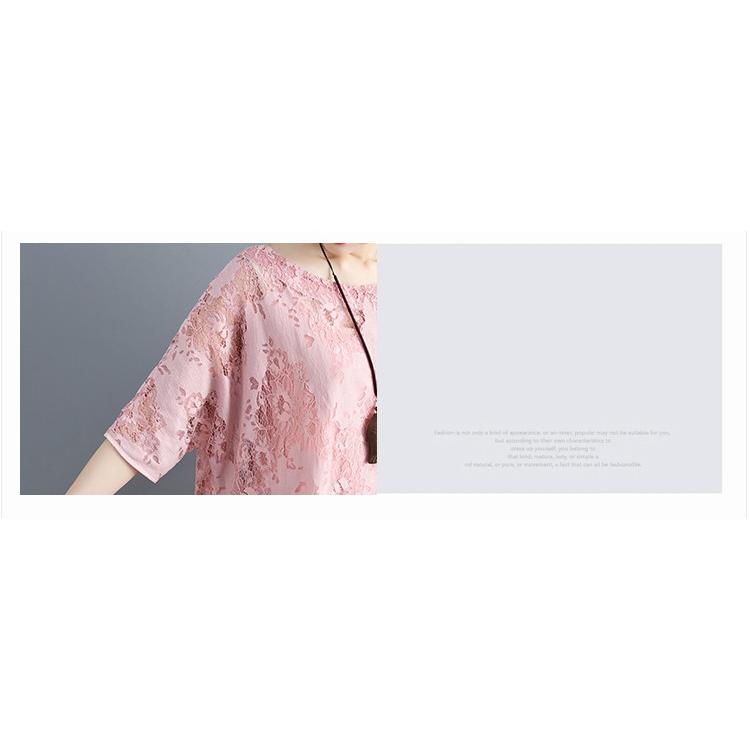 【夏セール！】ワンピース チュニック レースワンピースレディース 五分袖 夏 ロング丈 花柄 Aライン 体型カバー 大きいサイズ ゆったり ナチュラルレース 夏コーデ