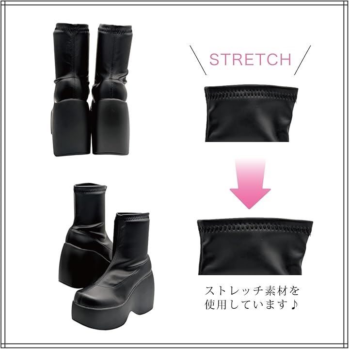 厚底ショートブーツ レディース ストレッチブーツ 11cmヒール 軽量(ブラック, 24.0 cm) 厚底ショートブーツ レディース ストレッチブーツ 11cmヒール 軽量(ブラック, 24.0 cm)