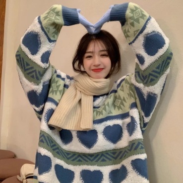 レディース トップス ニット セーター プルオーバー 長袖 萌袖 ラウンドネック クルーネック 襟なし ノーカラー かわいい ラフ ガーリー キュート ハート柄 総柄 秋 冬 10代 20代 学生 レディース トップス ニット セーター プルオーバー 長袖 萌袖 ラウンドネック クルーネック 襟なし ノーカラー かわいい ラフ ガーリー キュート ハート柄 総柄 秋 冬 10代 20代 学生