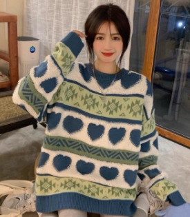 レディース トップス ニット セーター プルオーバー 長袖 萌袖 ラウンドネック クルーネック 襟なし ノーカラー かわいい ラフ ガーリー キュート ハート柄 総柄 秋 冬 10代 20代 学生 レディース トップス ニット セーター プルオーバー 長袖 萌袖 ラウンドネック クルーネック 襟なし ノーカラー かわいい ラフ ガーリー キュート ハート柄 総柄 秋 冬 10代 20代 学生