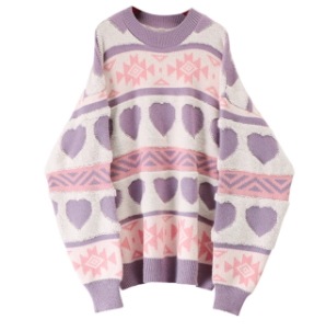 レディース トップス ニット セーター プルオーバー 長袖 萌袖 ラウンドネック クルーネック 襟なし ノーカラー かわいい ラフ ガーリー キュート ハート柄 総柄 秋 冬 10代 20代 学生 レディース トップス ニット セーター プルオーバー 長袖 萌袖 ラウンドネック クルーネック 襟なし ノーカラー かわいい ラフ ガーリー キュート ハート柄 総柄 秋 冬 10代 20代 学生