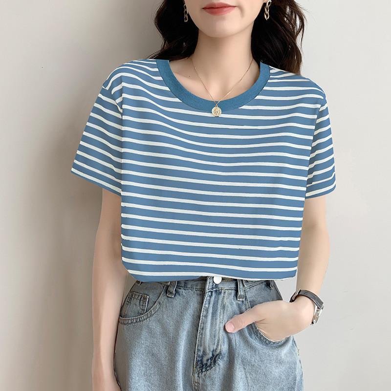 tシャツ レディース 半袖 ス 半袖tシャツ ストライプ柄 クルーネック 大きいサイズ カジュアル ファション 春夏 通勤 きれいめ tシャツ レディース 半袖 ス 半袖tシャツ ストライプ柄 クルーネック 大きいサイズ カジュアル ファション 春夏 通勤 きれいめ