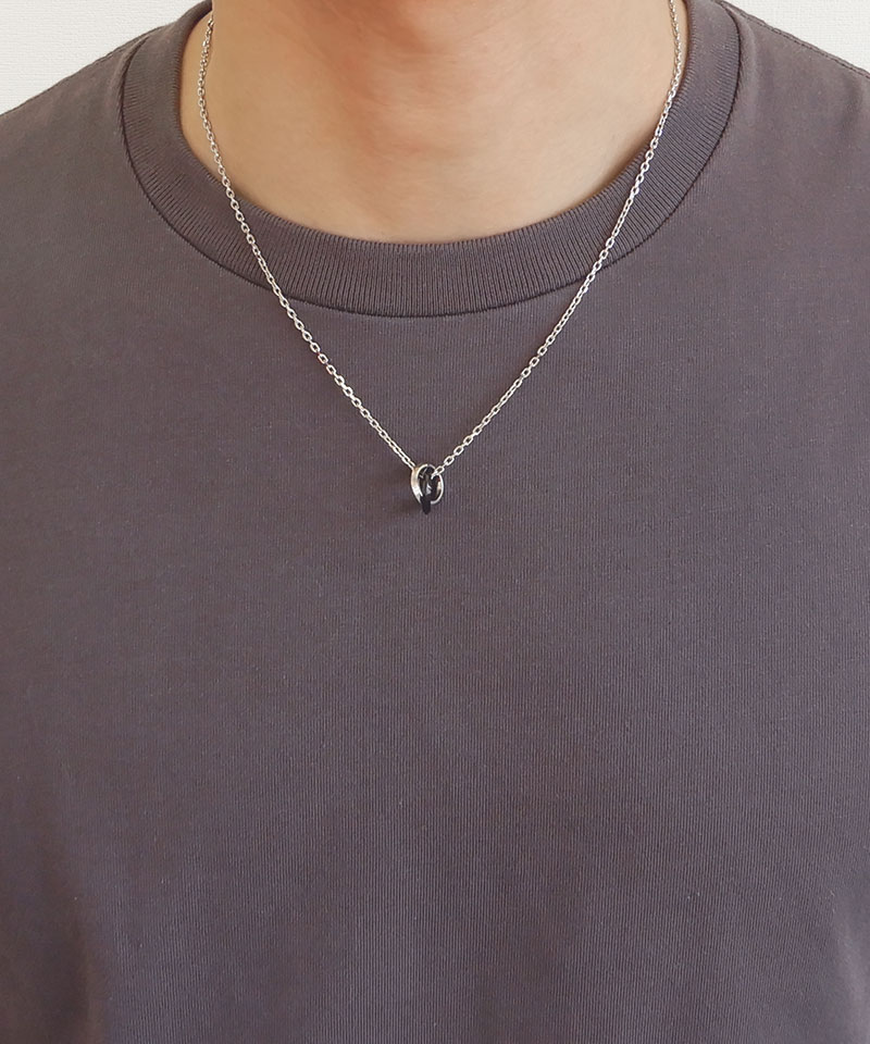 LH-1 エッジ ダブルリング ネックレス シルバー×ブラック サージカルステンレス316L 金属アレルギー対応 03NE0495BK ステンレスネックレ LH-1 エッジ ダブルリング ネックレス シルバー×ブラック サージカルステンレス316L 金属アレルギー対応 03NE0495BK ステンレスネックレ