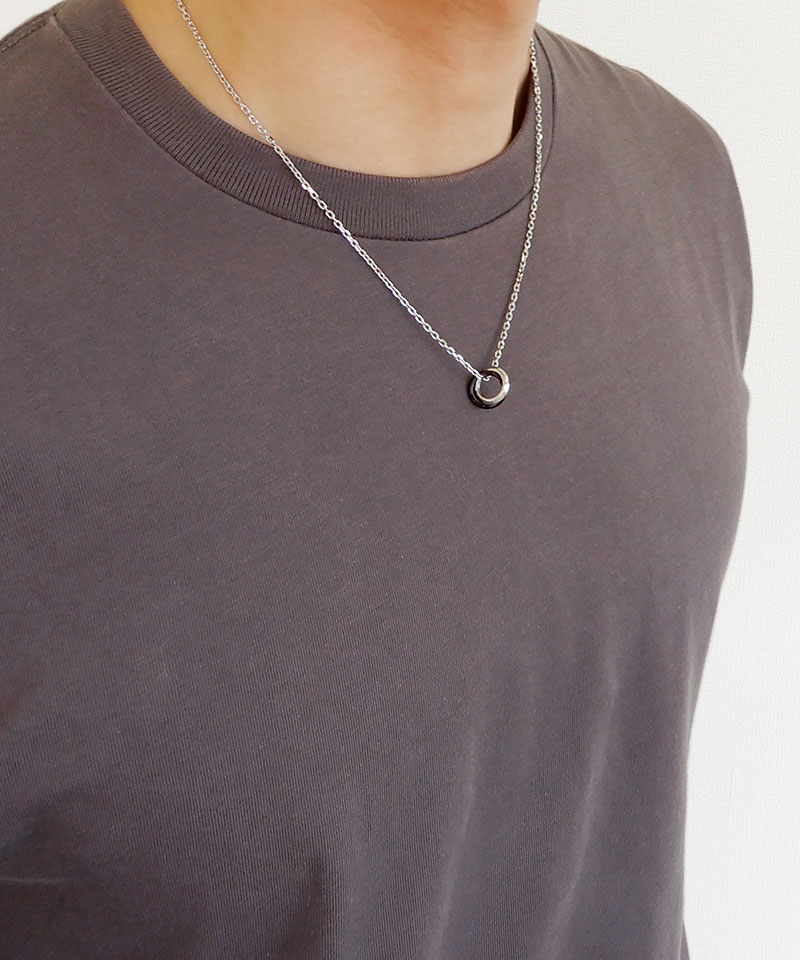 LH-1 エッジ ダブルリング ネックレス シルバー×ブラック サージカルステンレス316L 金属アレルギー対応 03NE0495BK ステンレスネックレ LH-1 エッジ ダブルリング ネックレス シルバー×ブラック サージカルステンレス316L 金属アレルギー対応 03NE0495BK ステンレスネックレ