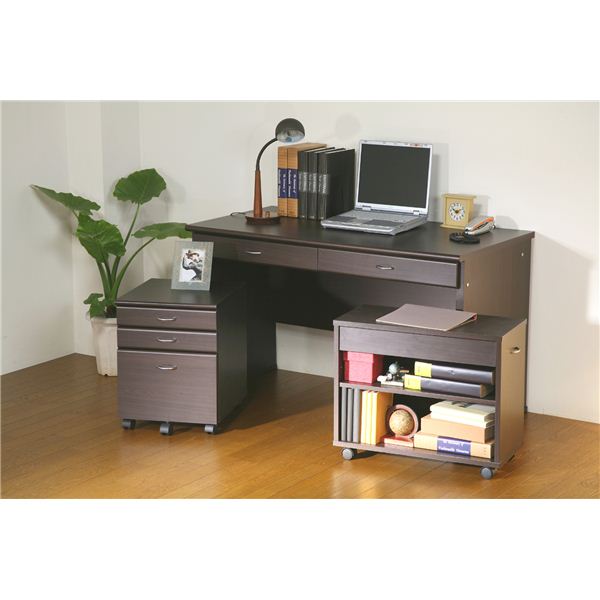 システムパソコンデスク/学習机 (ブラウン) デスク天板幅120cm ラック/チェスト付 (デスク・ラック：組立/チェスト：完成品)