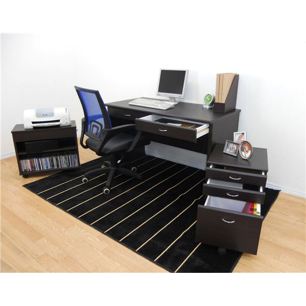 システムパソコンデスク/学習机 (ブラウン) デスク天板幅120cm ラック/チェスト付 (デスク・ラック：組立/チェスト：完成品)