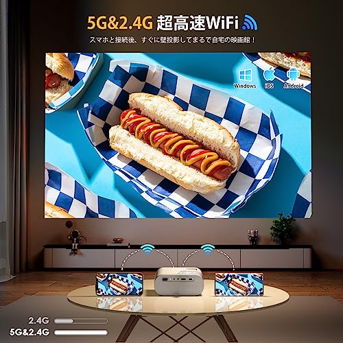 【進級版&超小型】YOWHICKプロジェクター 13000LM高輝度5GWiFi&Bluetooth瞬時接続 リアル1080P 短距離投影【1080P解像度】 明るさプラス 4K対応 ホームプロジェク