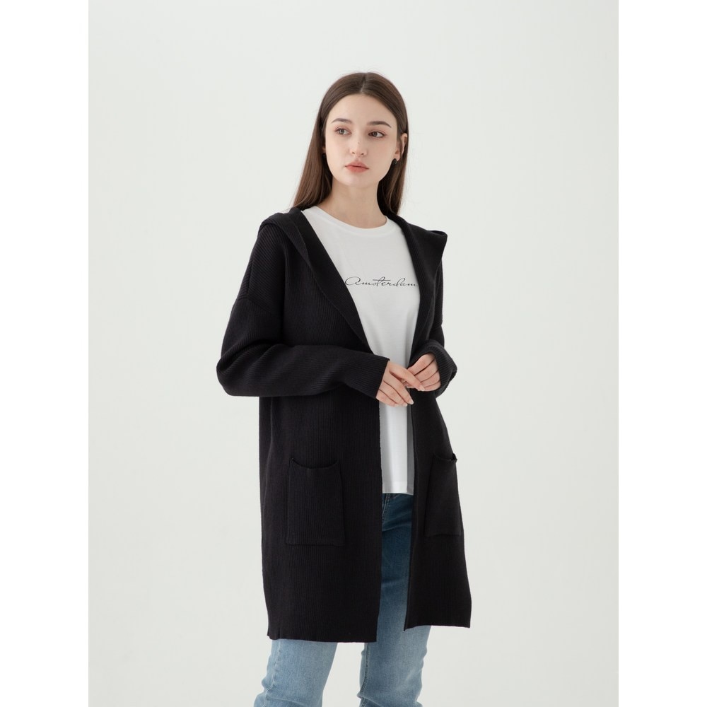 ELLE Paris レディースフード付きロングカーディガン ELLE Paris レディースフード付きロングカーディガン