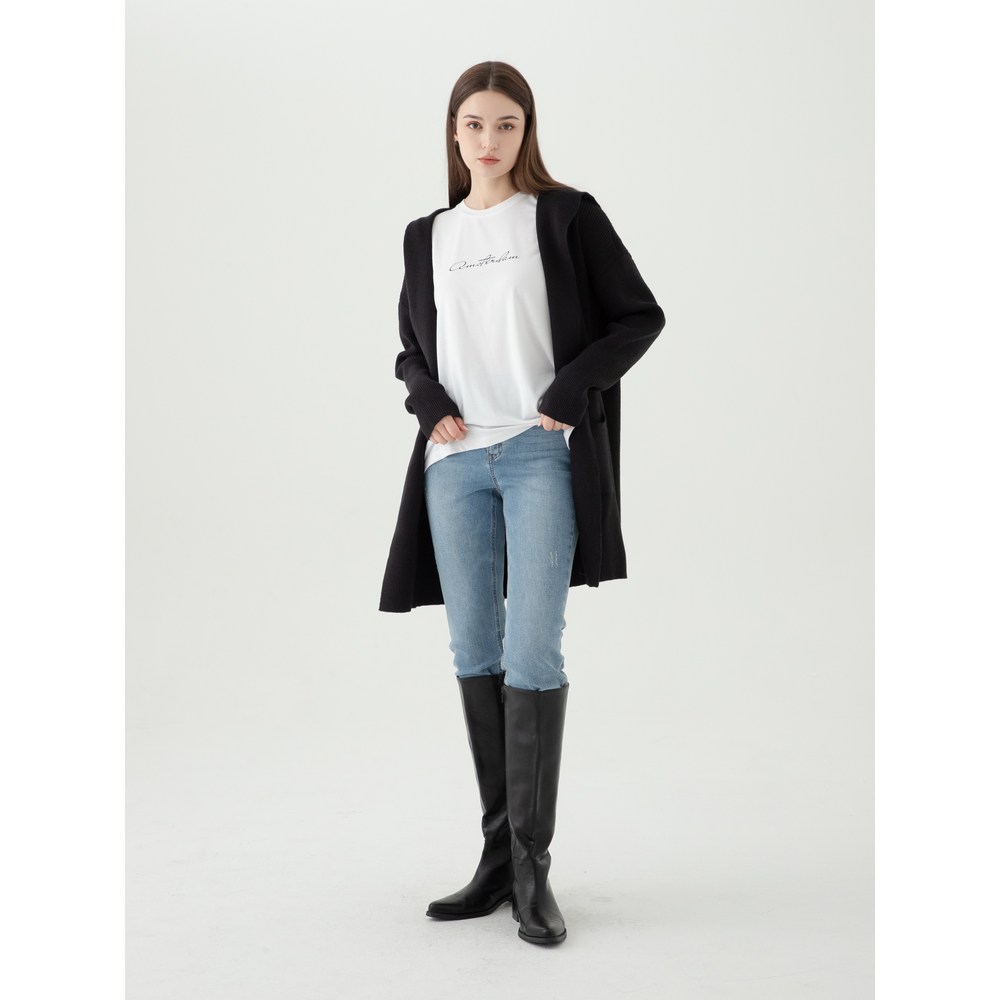 ELLE Paris レディースフード付きロングカーディガン ELLE Paris レディースフード付きロングカーディガン