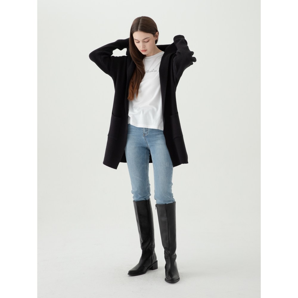 ELLE Paris レディースフード付きロングカーディガン ELLE Paris レディースフード付きロングカーディガン