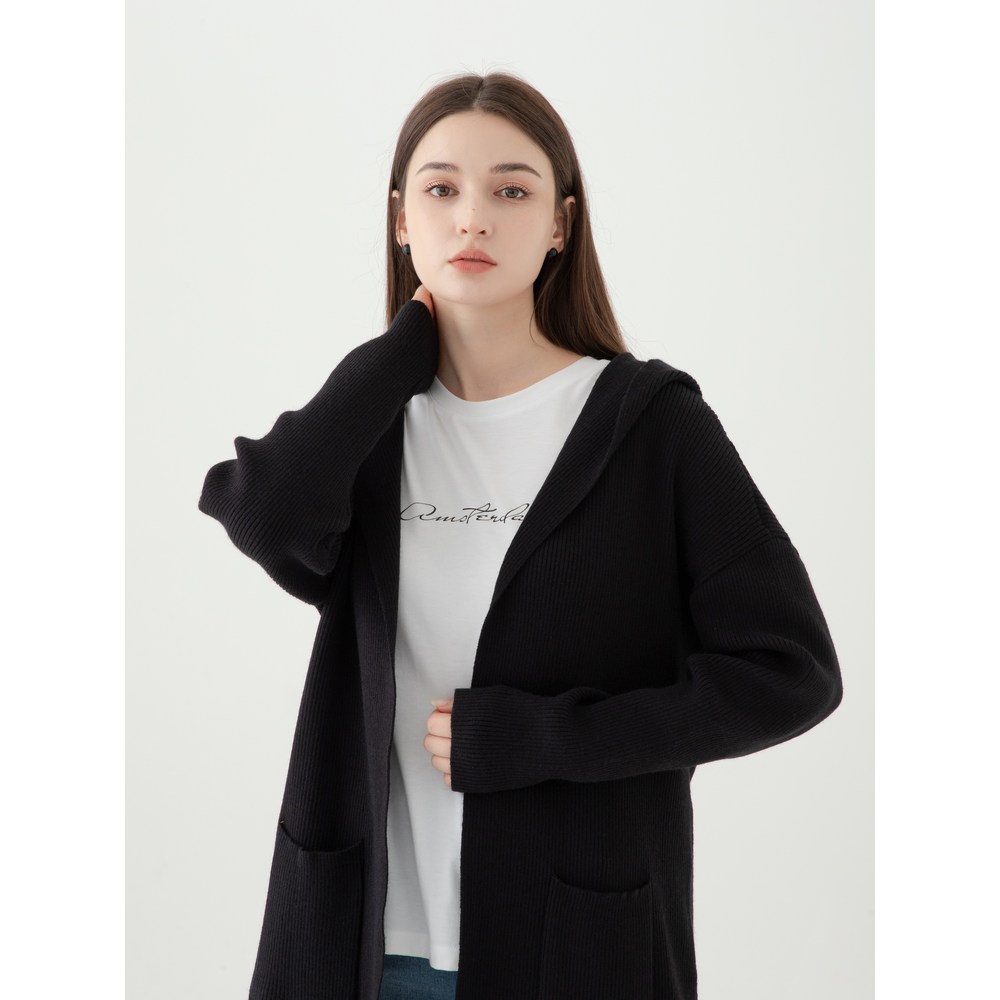 ELLE Paris レディースフード付きロングカーディガン ELLE Paris レディースフード付きロングカーディガン