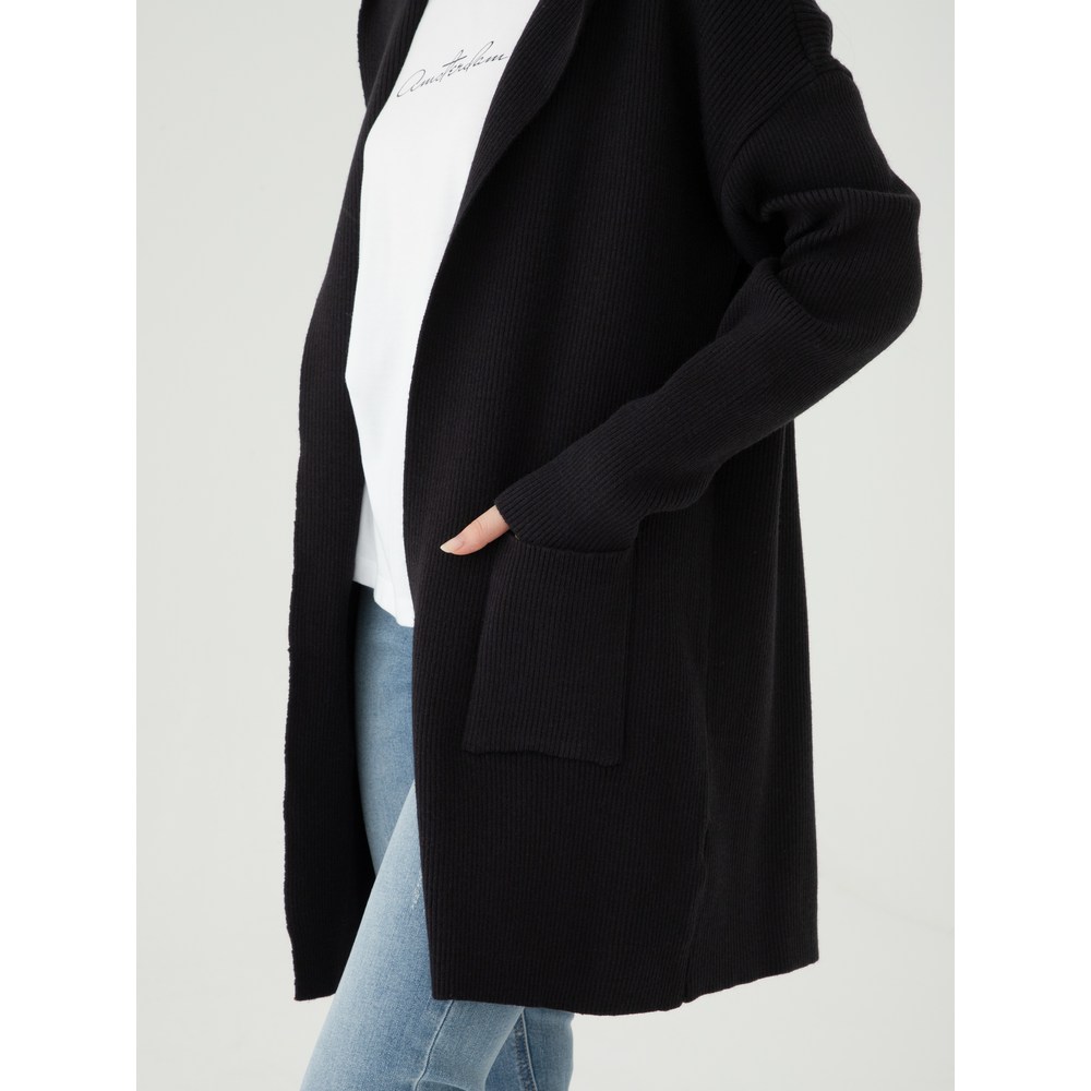 ELLE Paris レディースフード付きロングカーディガン ELLE Paris レディースフード付きロングカーディガン