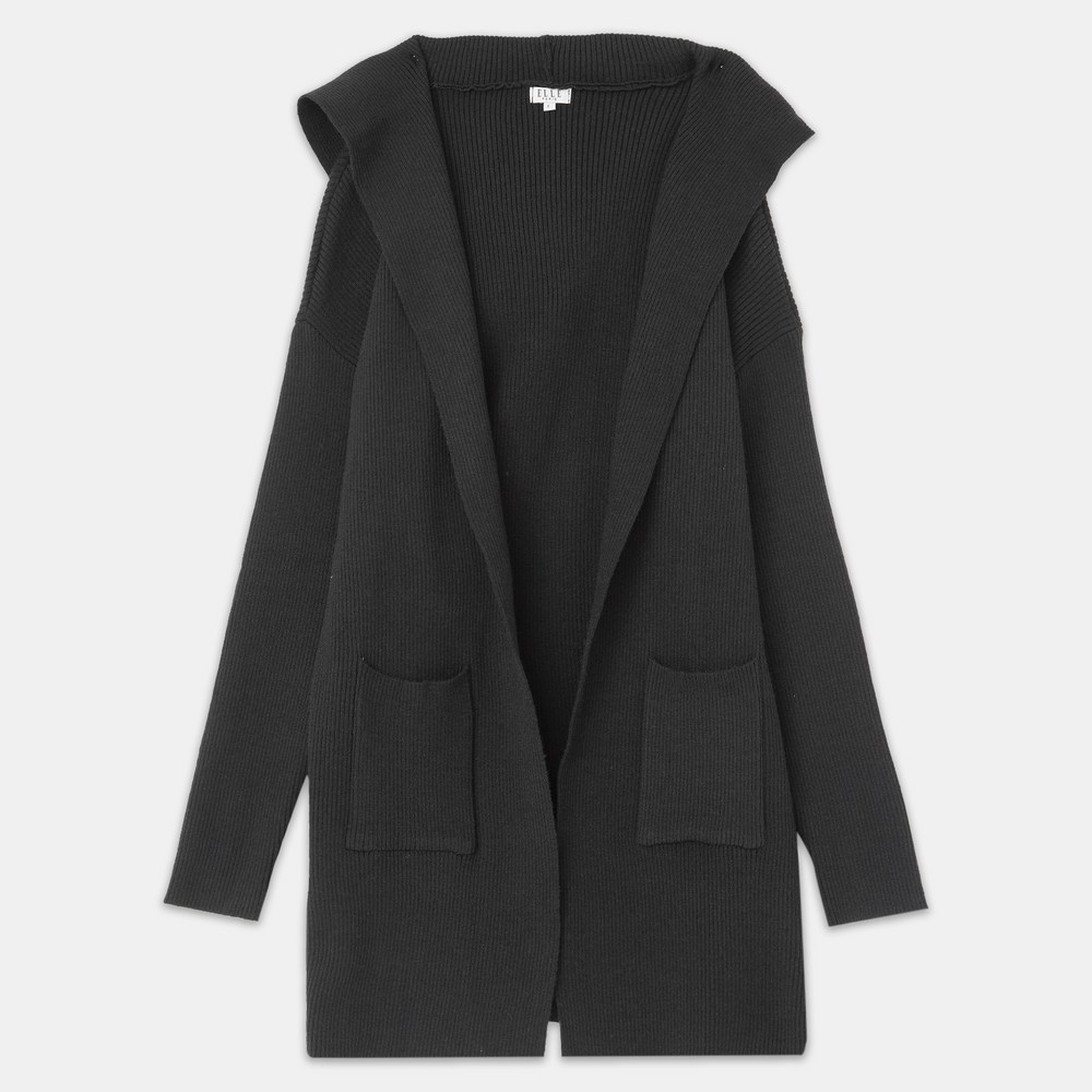 ELLE Paris レディースフード付きロングカーディガン ELLE Paris レディースフード付きロングカーディガン