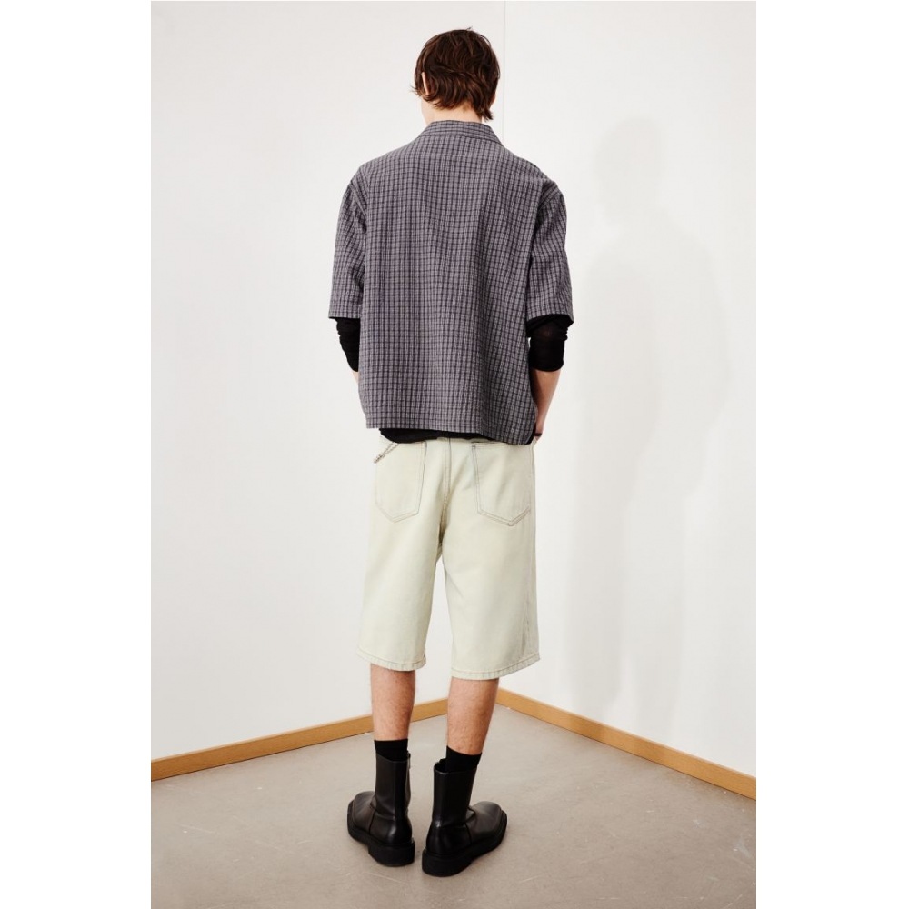 H&M シアサッカー キャンプカラーシャツ ルーズフィット ダークグレー H&M シアサッカー キャンプカラーシャツ ルーズフィット ダークグレー