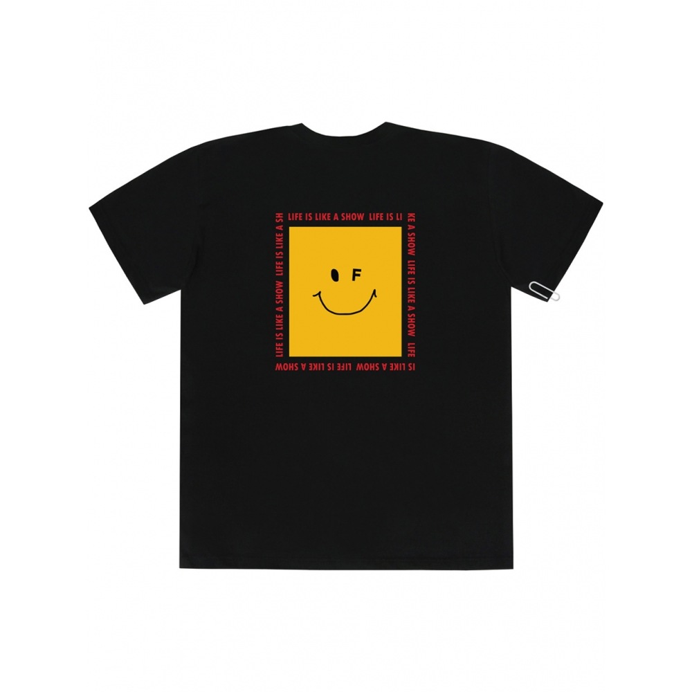 GRAVER スクエアスマイルライフフォントバックプリント半袖Tシャツ 4color