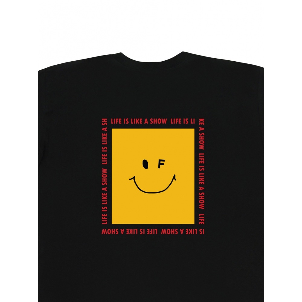 GRAVER スクエアスマイルライフフォントバックプリント半袖Tシャツ 4color