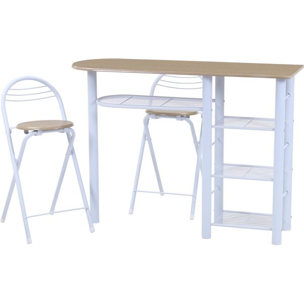 カウンターテーブル/チェア 3点セット（テーブルx1チェアx2） ホワイト 組立品