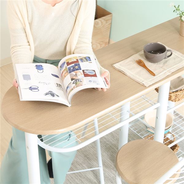 カウンターテーブル/チェア 3点セット（テーブルx1チェアx2） ホワイト 組立品