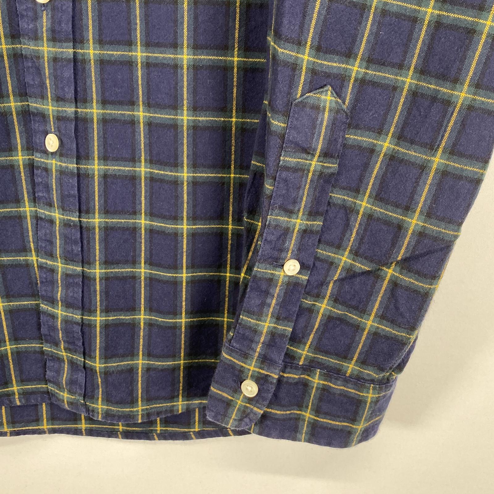 古着 長袖シャツ ロゴ刺繍 ボタンダウン ワンポイント L ネイビー系 チェック メンズ 古着 長袖シャツ ロゴ刺繍 ボタンダウン ワンポイント L ネイビー系 チェック メンズ