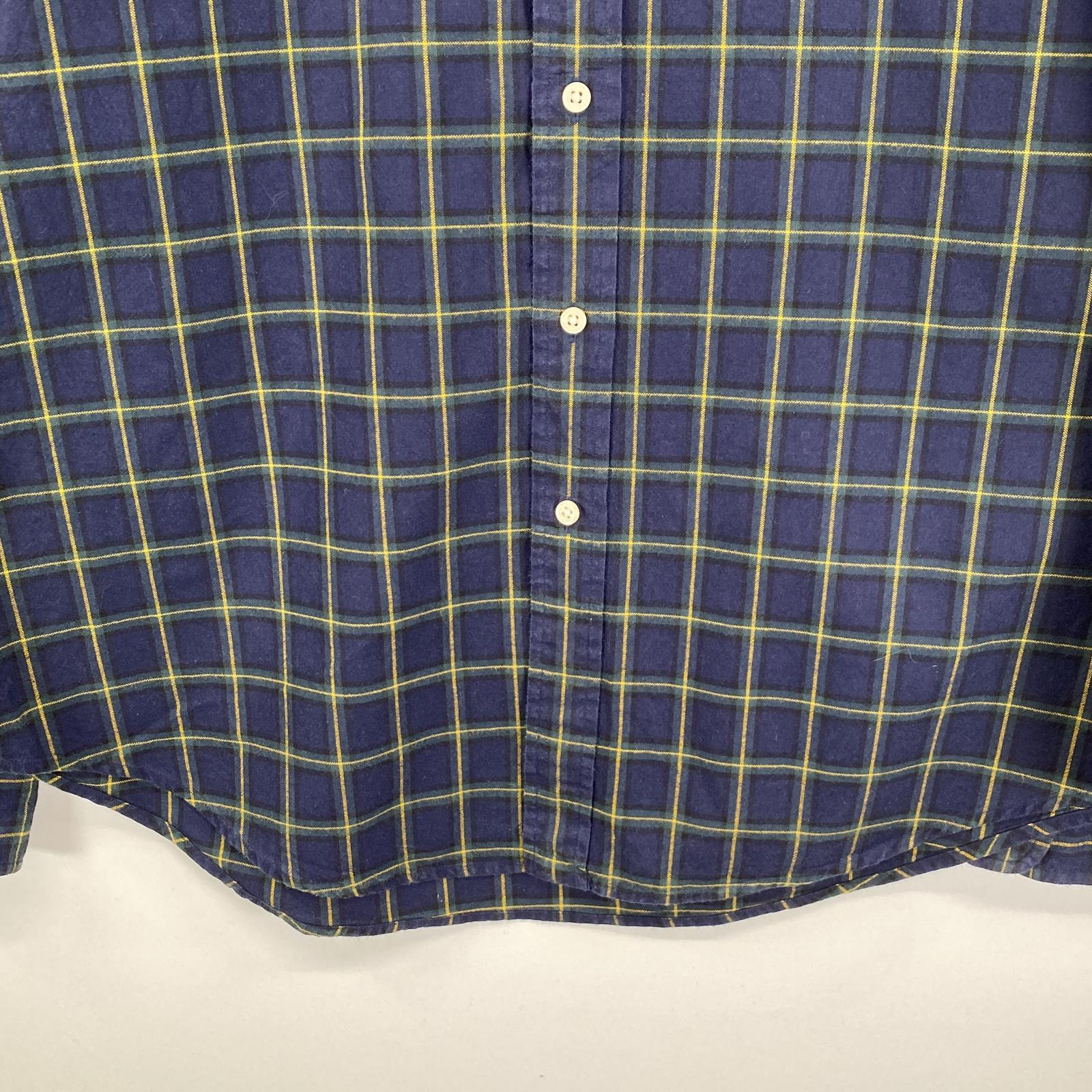 古着 長袖シャツ ロゴ刺繍 ボタンダウン ワンポイント L ネイビー系 チェック メンズ 古着 長袖シャツ ロゴ刺繍 ボタンダウン ワンポイント L ネイビー系 チェック メンズ
