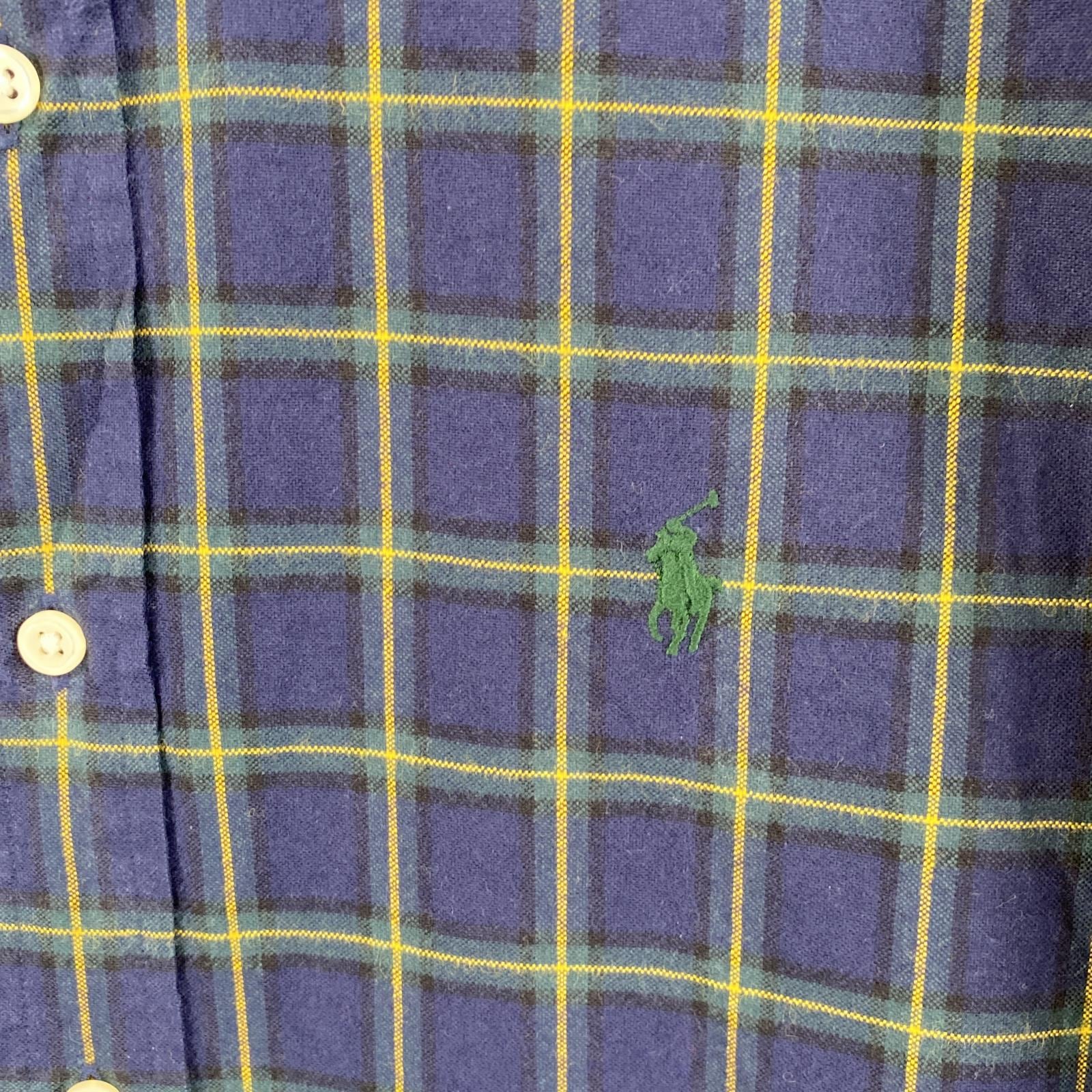 古着 長袖シャツ ロゴ刺繍 ボタンダウン ワンポイント L ネイビー系 チェック メンズ 古着 長袖シャツ ロゴ刺繍 ボタンダウン ワンポイント L ネイビー系 チェック メンズ