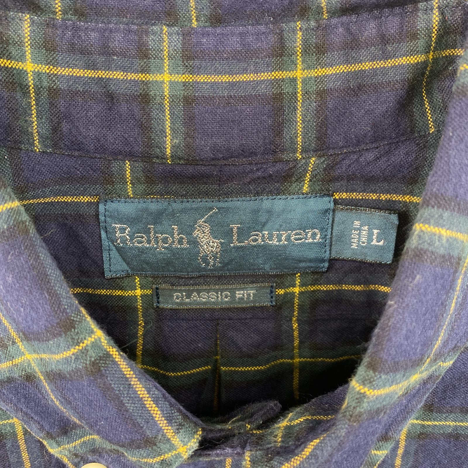 古着 長袖シャツ ロゴ刺繍 ボタンダウン ワンポイント L ネイビー系 チェック メンズ 古着 長袖シャツ ロゴ刺繍 ボタンダウン ワンポイント L ネイビー系 チェック メンズ