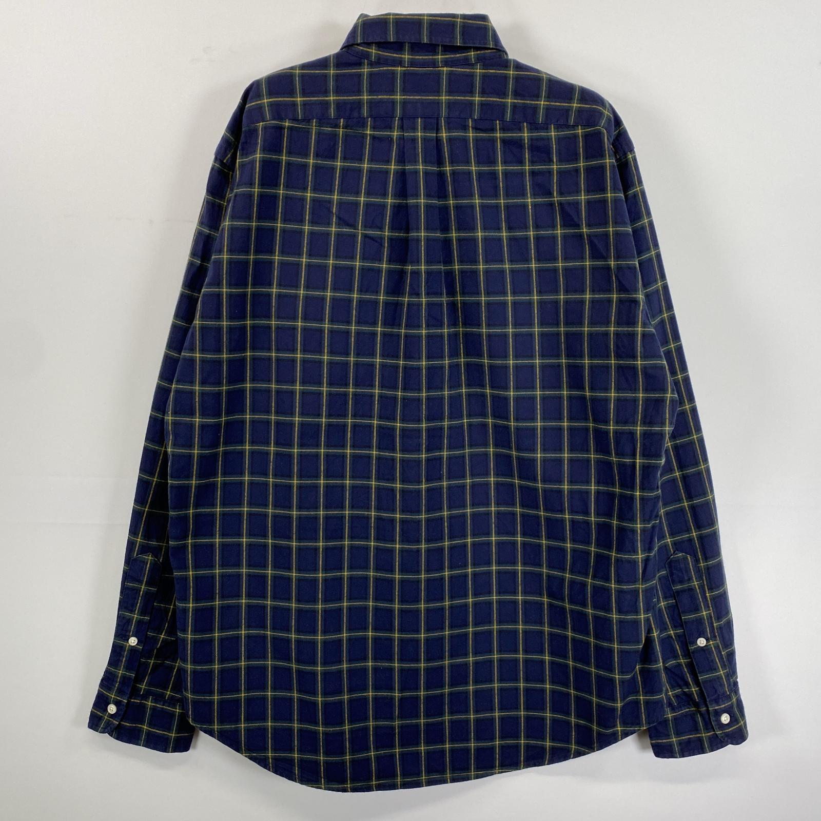 古着 長袖シャツ ロゴ刺繍 ボタンダウン ワンポイント L ネイビー系 チェック メンズ 古着 長袖シャツ ロゴ刺繍 ボタンダウン ワンポイント L ネイビー系 チェック メンズ