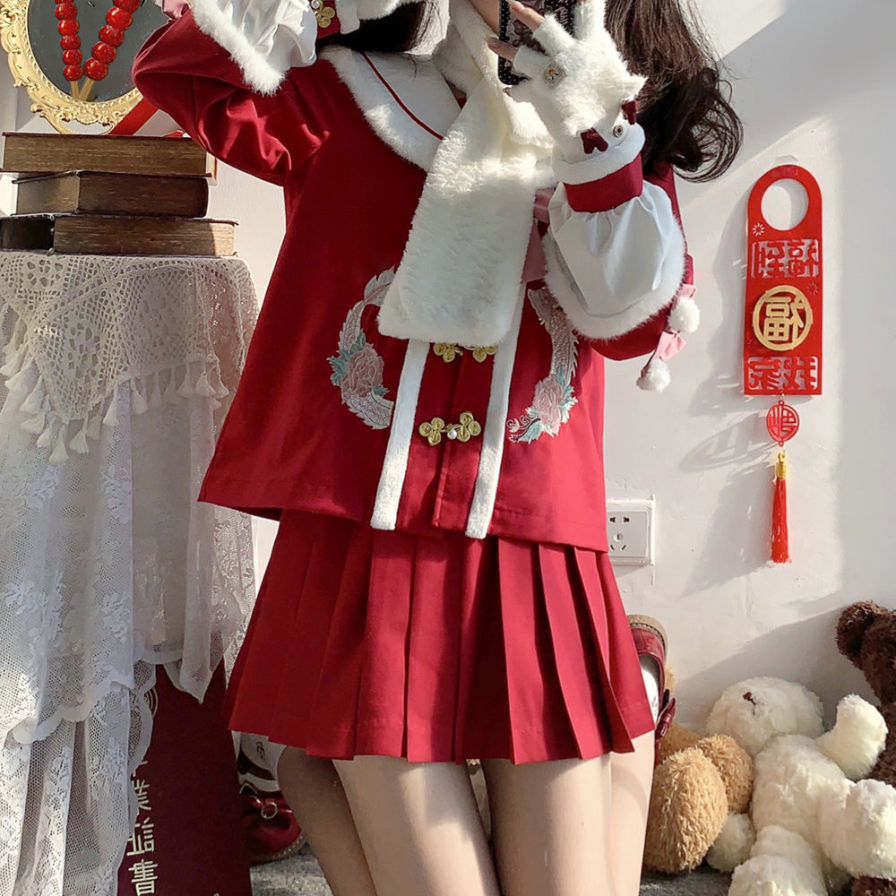 JK制服セットクリスマス幼稚園の新年セット 女性 赤 かわいい