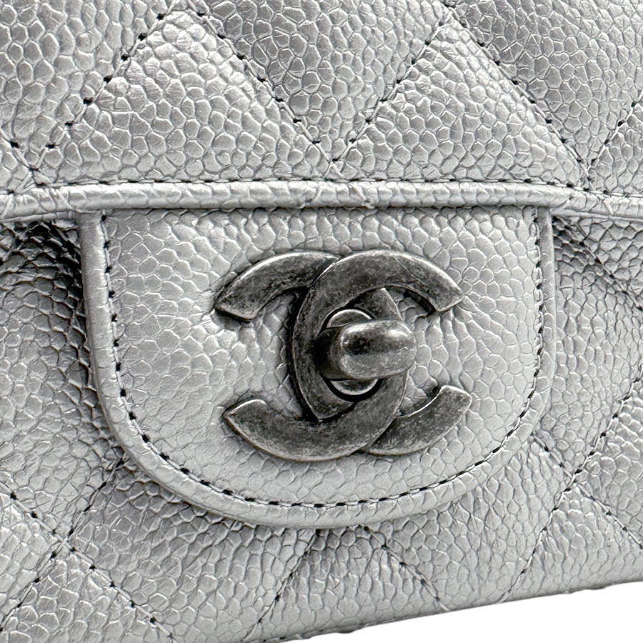シャネル CHANEL ショルダーバッグ マトラッセ キャビアスキンレザー シルバー レディース z3224