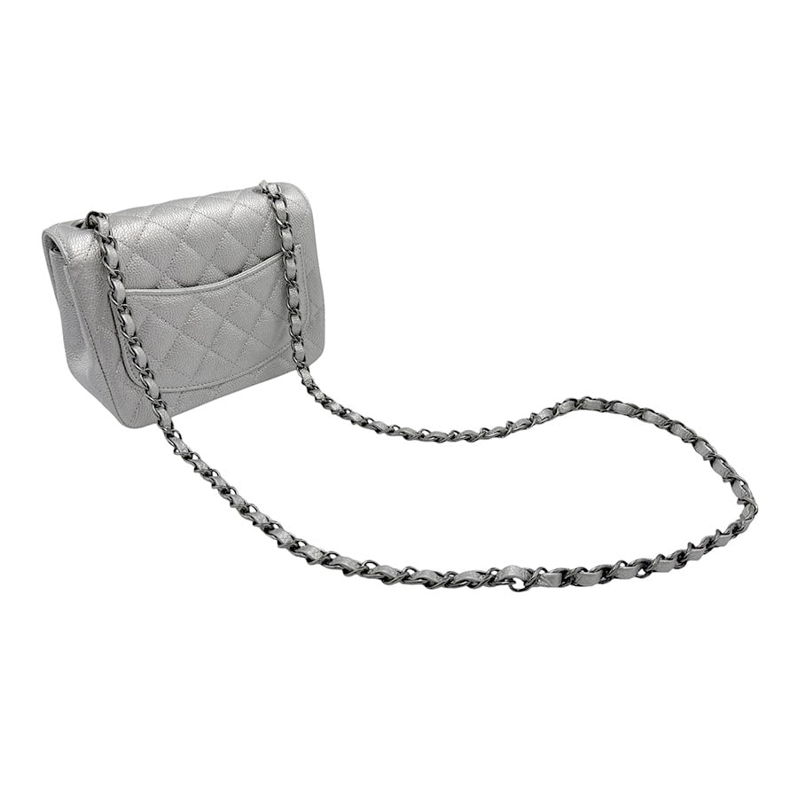 シャネル CHANEL ショルダーバッグ マトラッセ キャビアスキンレザー シルバー レディース z3224