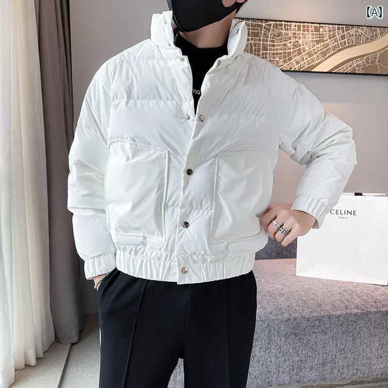 アウター メンズ カジュアル おしゃれ 秋冬 綿服 白 カジュアル ジャケット スタンドカラー トレンディ 綿服