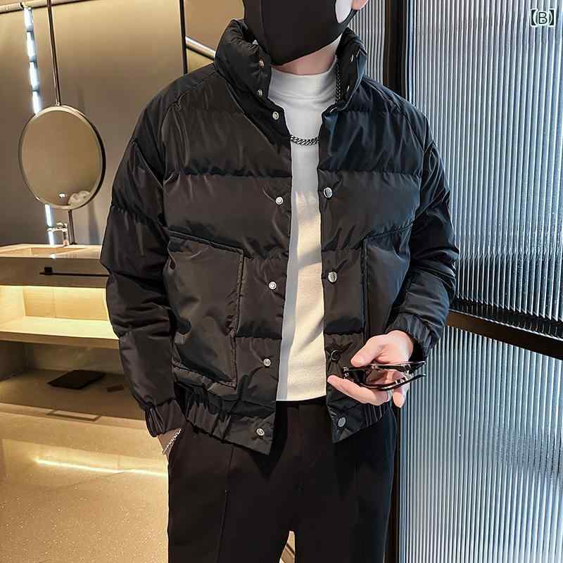 アウター メンズ カジュアル おしゃれ 秋冬 綿服 白 カジュアル ジャケット スタンドカラー トレンディ 綿服