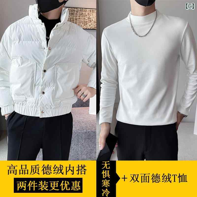 アウター メンズ カジュアル おしゃれ 秋冬 綿服 白 カジュアル ジャケット スタンドカラー トレンディ 綿服