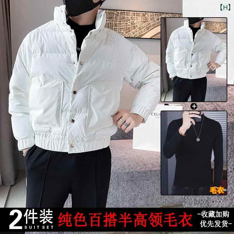 アウター メンズ カジュアル おしゃれ 秋冬 綿服 白 カジュアル ジャケット スタンドカラー トレンディ 綿服