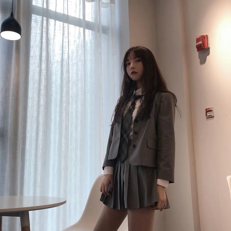 スーツ 韓国 復古学院風ネクタイシャツスーツ+プリーツスカートJK制服 3点セットコート+シャツ+スカート
