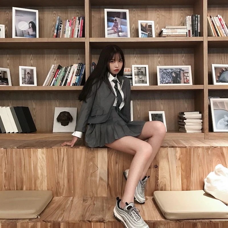 スーツ 韓国 復古学院風ネクタイシャツスーツ+プリーツスカートJK制服 3点セットコート+シャツ+スカート