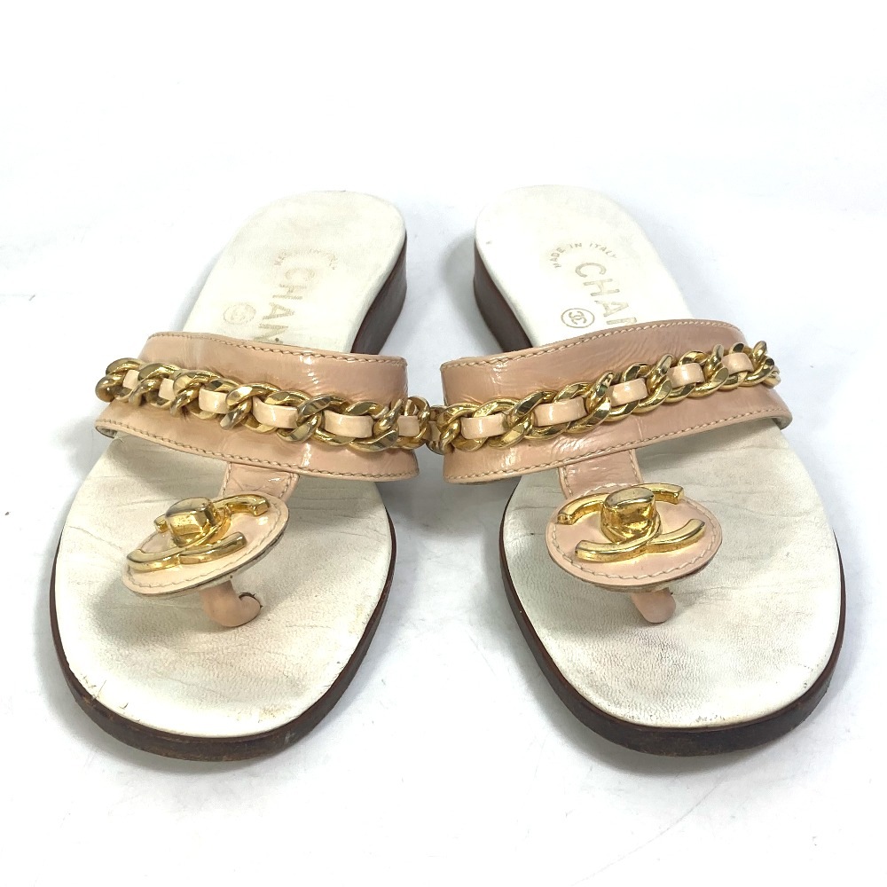 サンダル CC ココマーク ターンロック 靴 フラット ペタンコ トング チェーン レザー ホワイト サンダル CC ココマーク ターンロック 靴 フラット ペタンコ トング チェーン レザー ホワイト