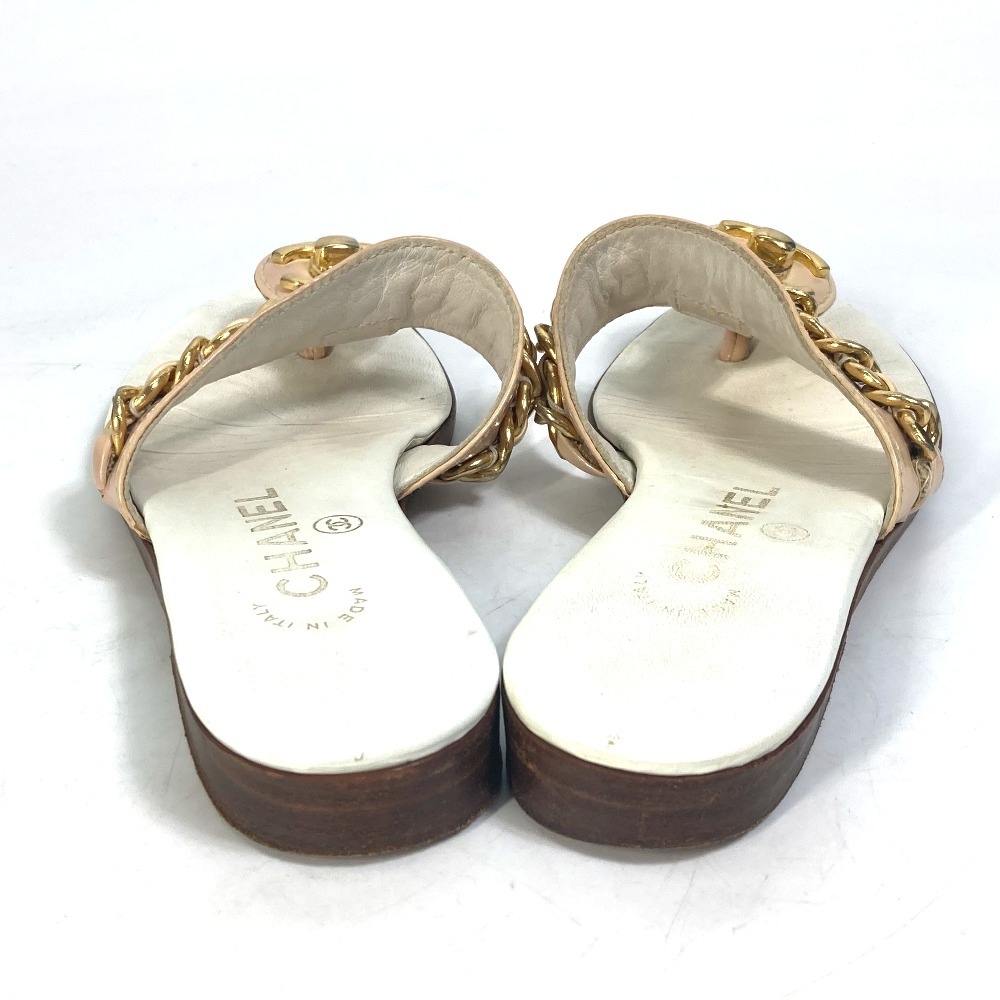 サンダル CC ココマーク ターンロック 靴 フラット ペタンコ トング チェーン レザー ホワイト サンダル CC ココマーク ターンロック 靴 フラット ペタンコ トング チェーン レザー ホワイト