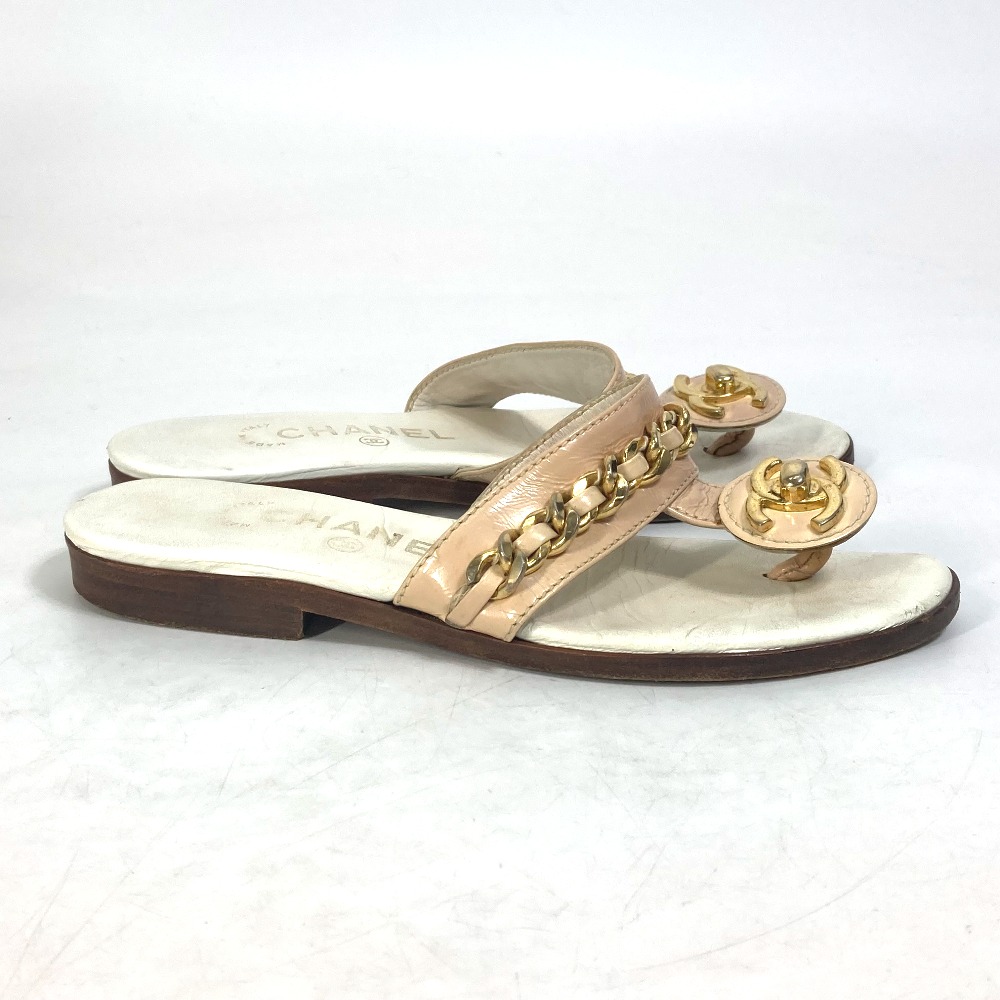 サンダル CC ココマーク ターンロック 靴 フラット ペタンコ トング チェーン レザー ホワイト サンダル CC ココマーク ターンロック 靴 フラット ペタンコ トング チェーン レザー ホワイト