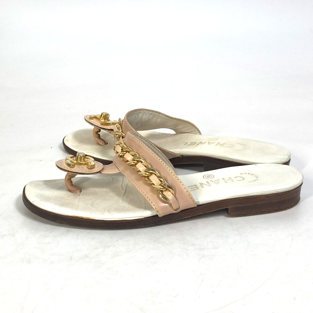 サンダル CC ココマーク ターンロック 靴 フラット ペタンコ トング チェーン レザー ホワイト サンダル CC ココマーク ターンロック 靴 フラット ペタンコ トング チェーン レザー ホワイト