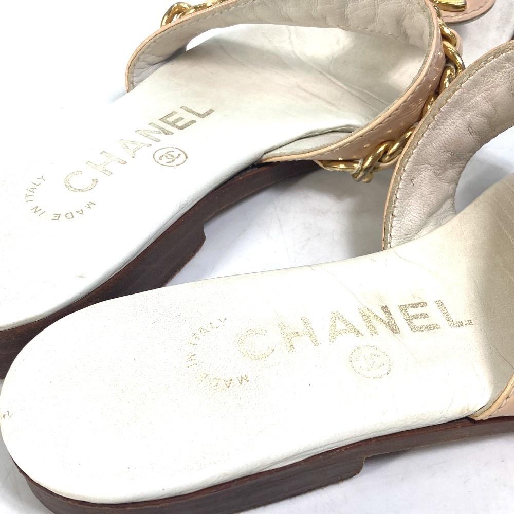 サンダル CC ココマーク ターンロック 靴 フラット ペタンコ トング チェーン レザー ホワイト サンダル CC ココマーク ターンロック 靴 フラット ペタンコ トング チェーン レザー ホワイト