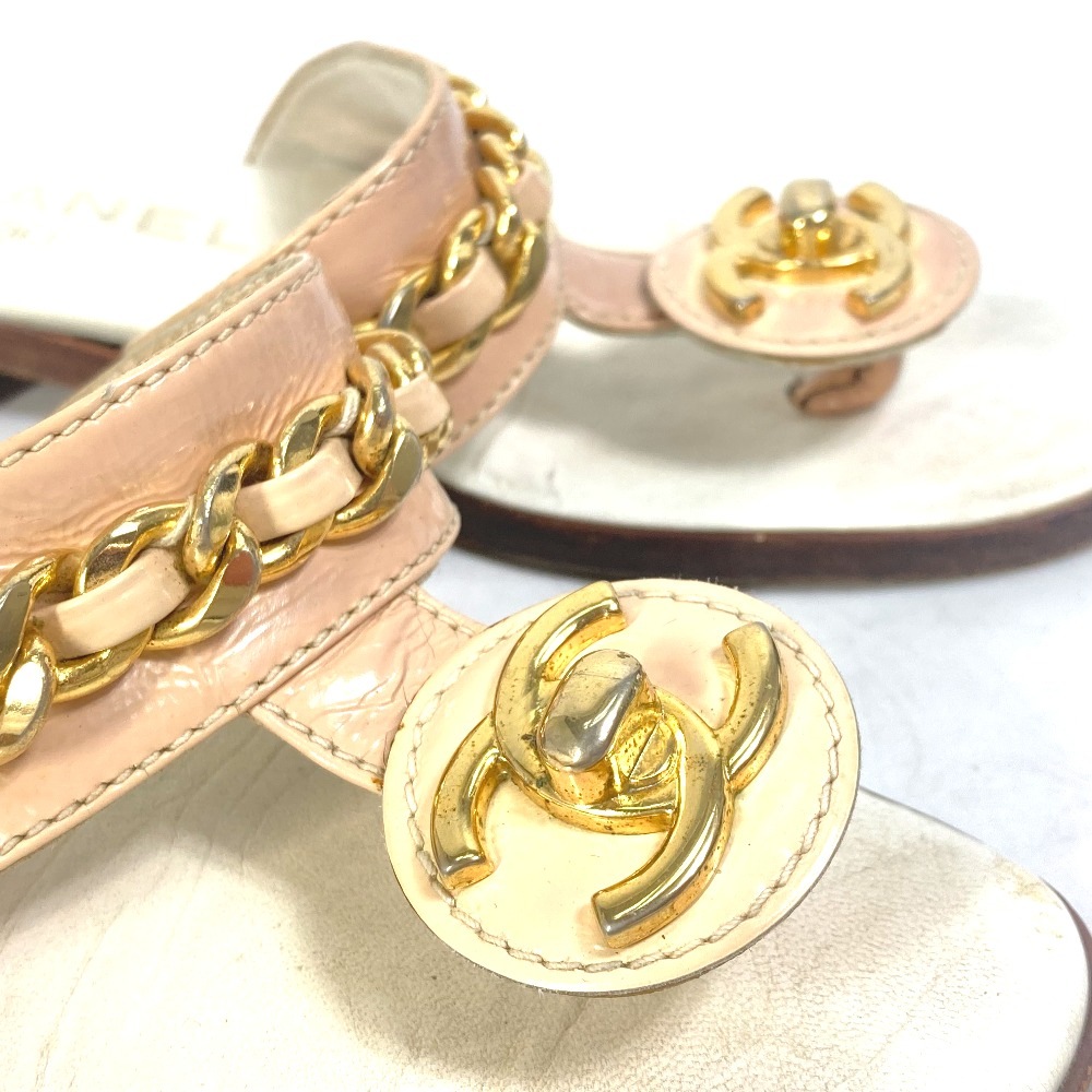 サンダル CC ココマーク ターンロック 靴 フラット ペタンコ トング チェーン レザー ホワイト サンダル CC ココマーク ターンロック 靴 フラット ペタンコ トング チェーン レザー ホワイト