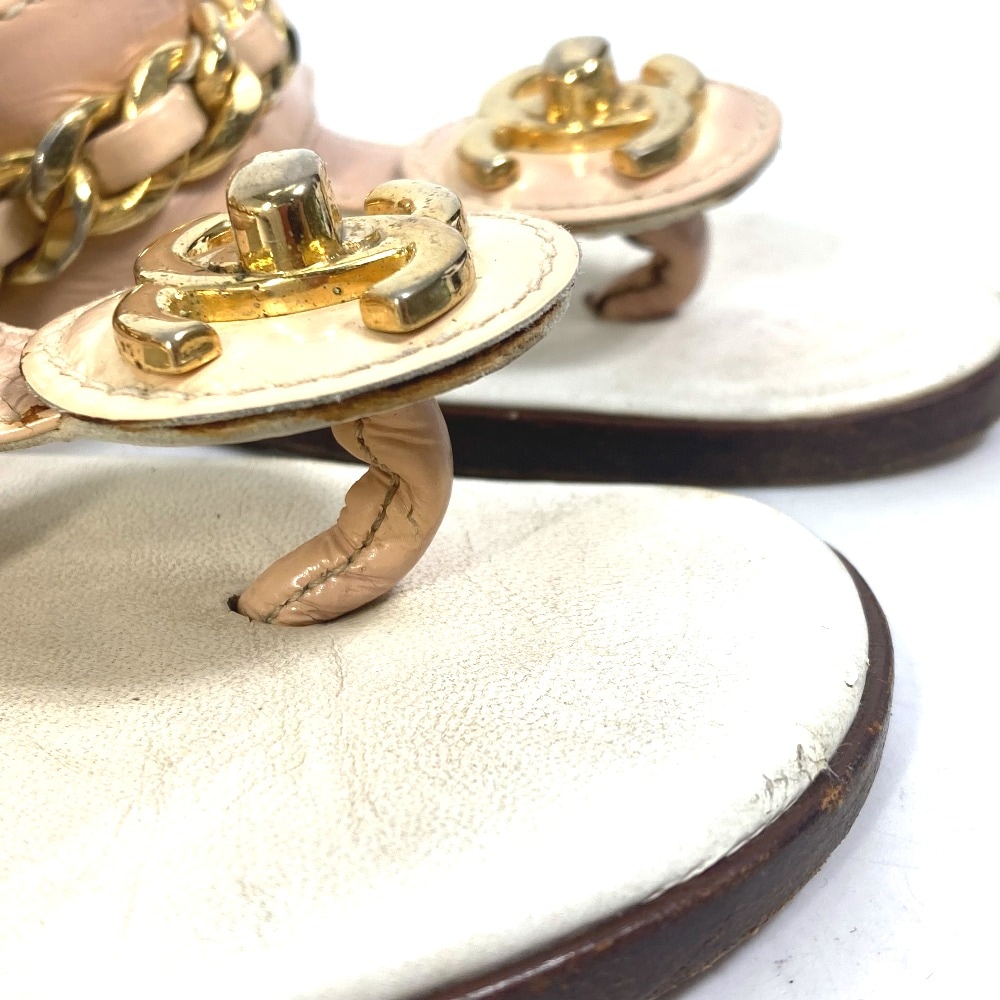 サンダル CC ココマーク ターンロック 靴 フラット ペタンコ トング チェーン レザー ホワイト サンダル CC ココマーク ターンロック 靴 フラット ペタンコ トング チェーン レザー ホワイト