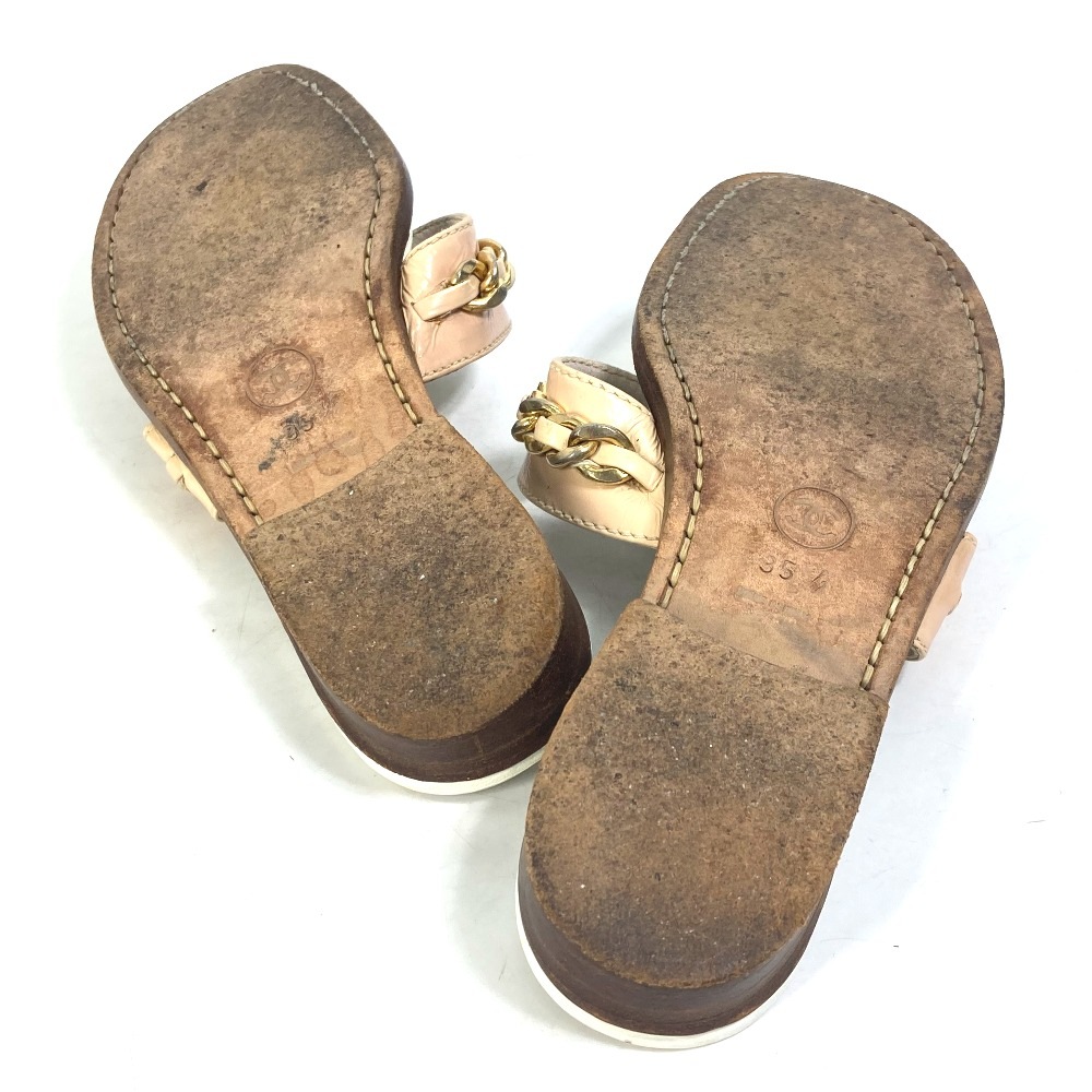 サンダル CC ココマーク ターンロック 靴 フラット ペタンコ トング チェーン レザー ホワイト サンダル CC ココマーク ターンロック 靴 フラット ペタンコ トング チェーン レザー ホワイト