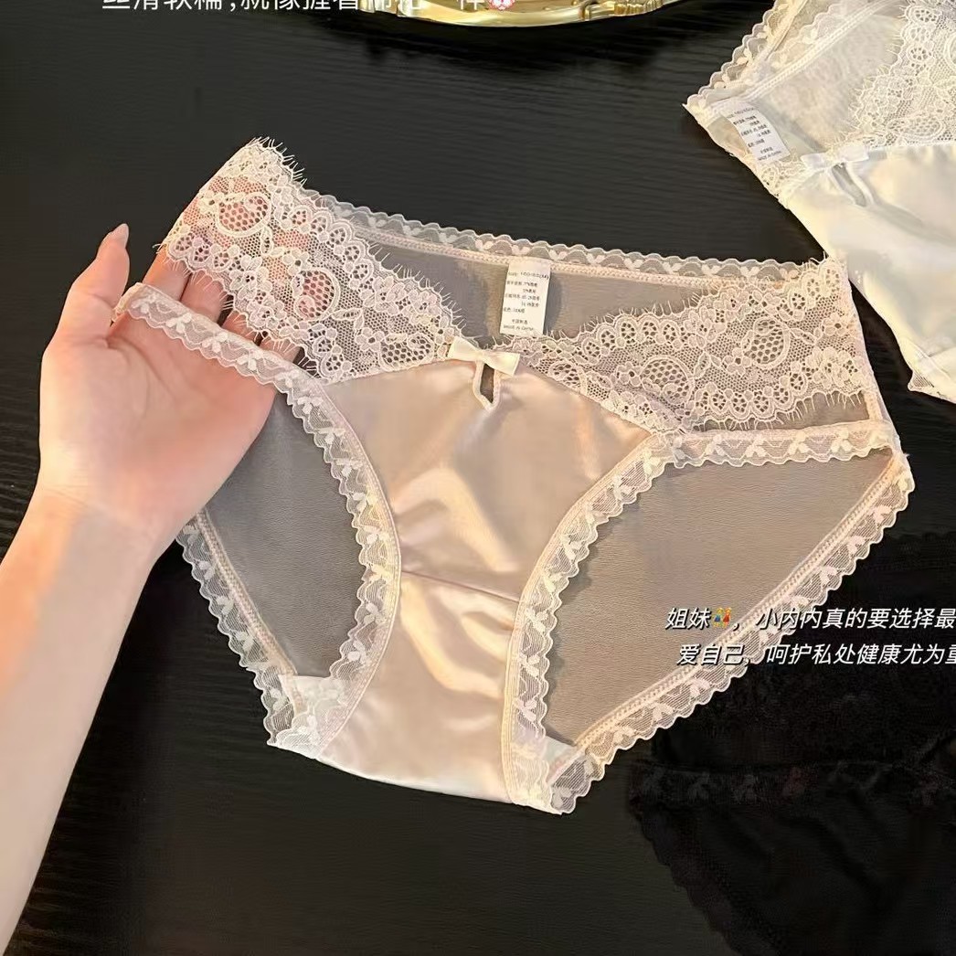【1点ご購入 で10点プレゼントいたします】レースパンツ薄手ウエスト透かし透かした純綿股間で誘惑サテンパンツ女