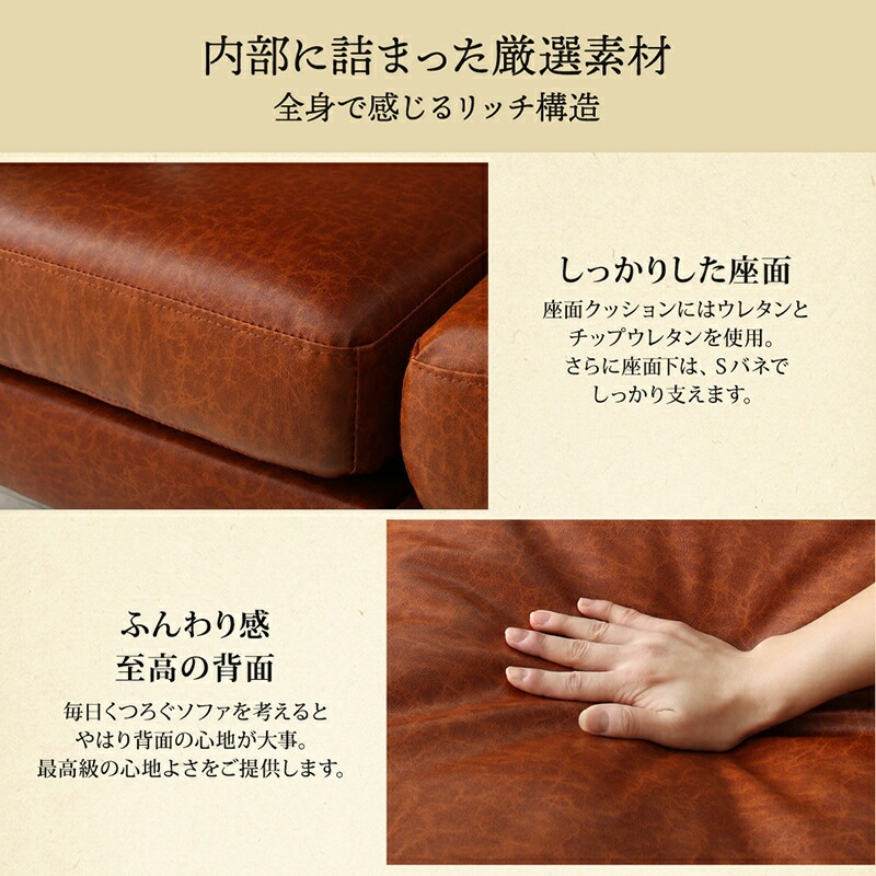 ヴィンテージ風 レザー コーナーカウチソファ [レガードジェイ2] ミドルサイズ ブラウン