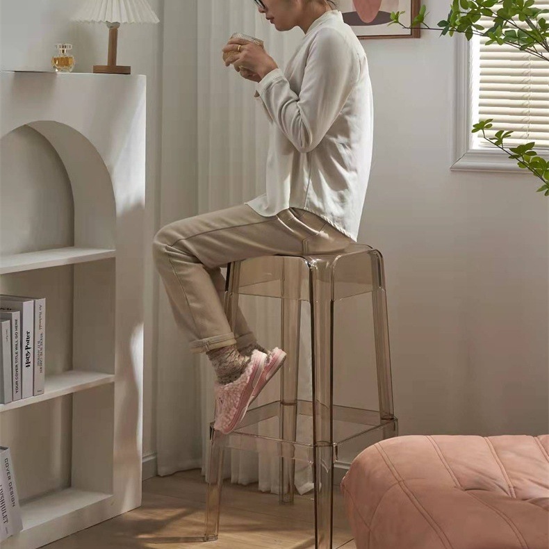 ハイスツール バースツール 椅子 チェア おしゃれ 65cm 75cm 背もたれなし キャスター無し 透明 クリア グレー アンバー