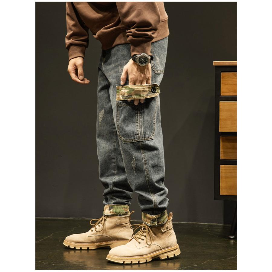 極太 デニム ジーンズ パンツ メンズ ルーズフィット B系 裏起毛 ヒップホップ ワイドパンツ HIPHOP バギーパンツ ロング 大きいサイズ
