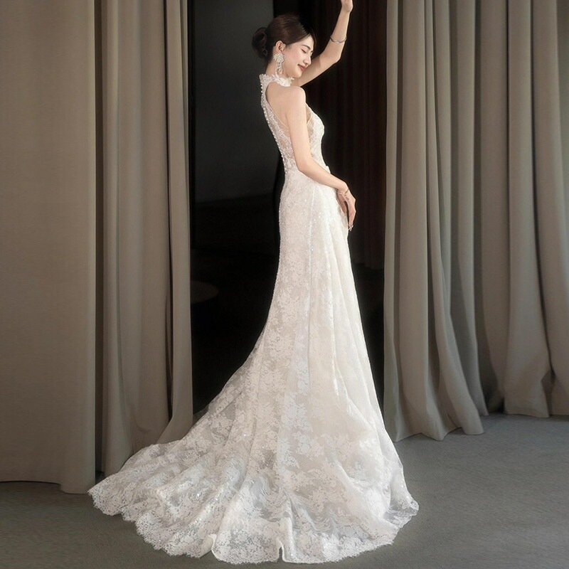 ウェディングドレス 二次会ドレス ホルターネック レース 白 ロングドレス ホワイト 結婚式ドレス 二次会 ウェディング ドレス レースドレス トレーンドレス Aライン 海外挙式 撮影 XS S M ウェディングドレス 二次会ドレス ホルターネック レース 白 ロングドレス ホワイト 結婚式ドレス 二次会 ウェディング ドレス レースドレス トレーンドレス Aライン 海外挙式 撮影 XS S M